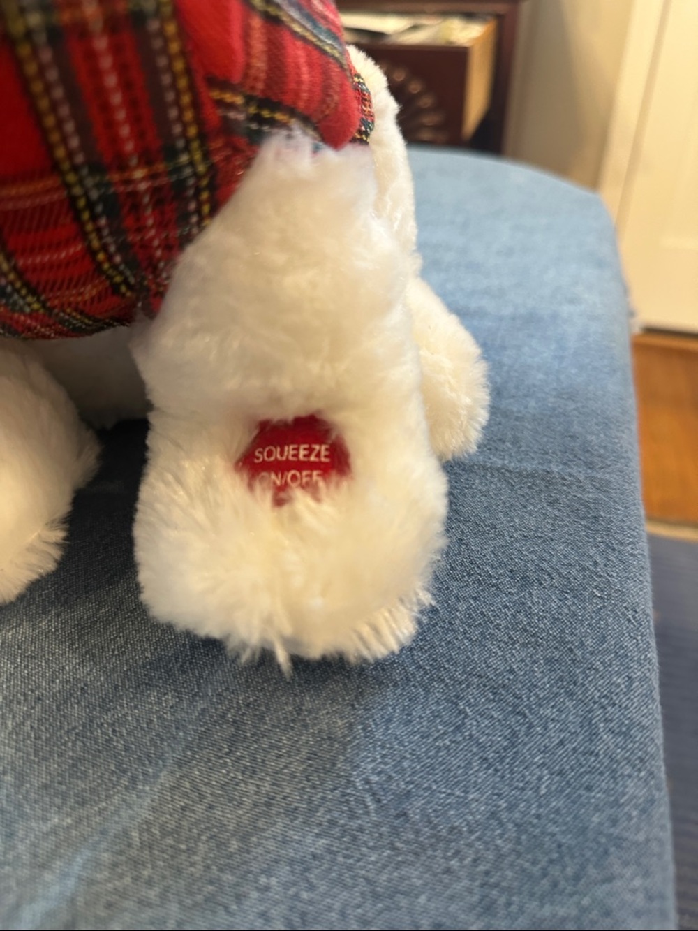 Vintage NWT stuffed white Scottie  with  plaid vest  sings “Put On A Happy Face” - Picture 4 of 8